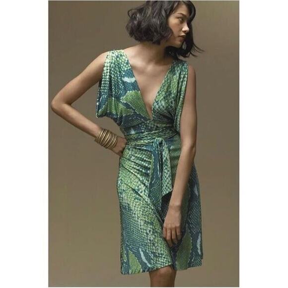 DIANE VON FURSTENBERG Suron Python Wrap Dress Womens 8 Green Sleeveless Vneck - Picture 1 of 13